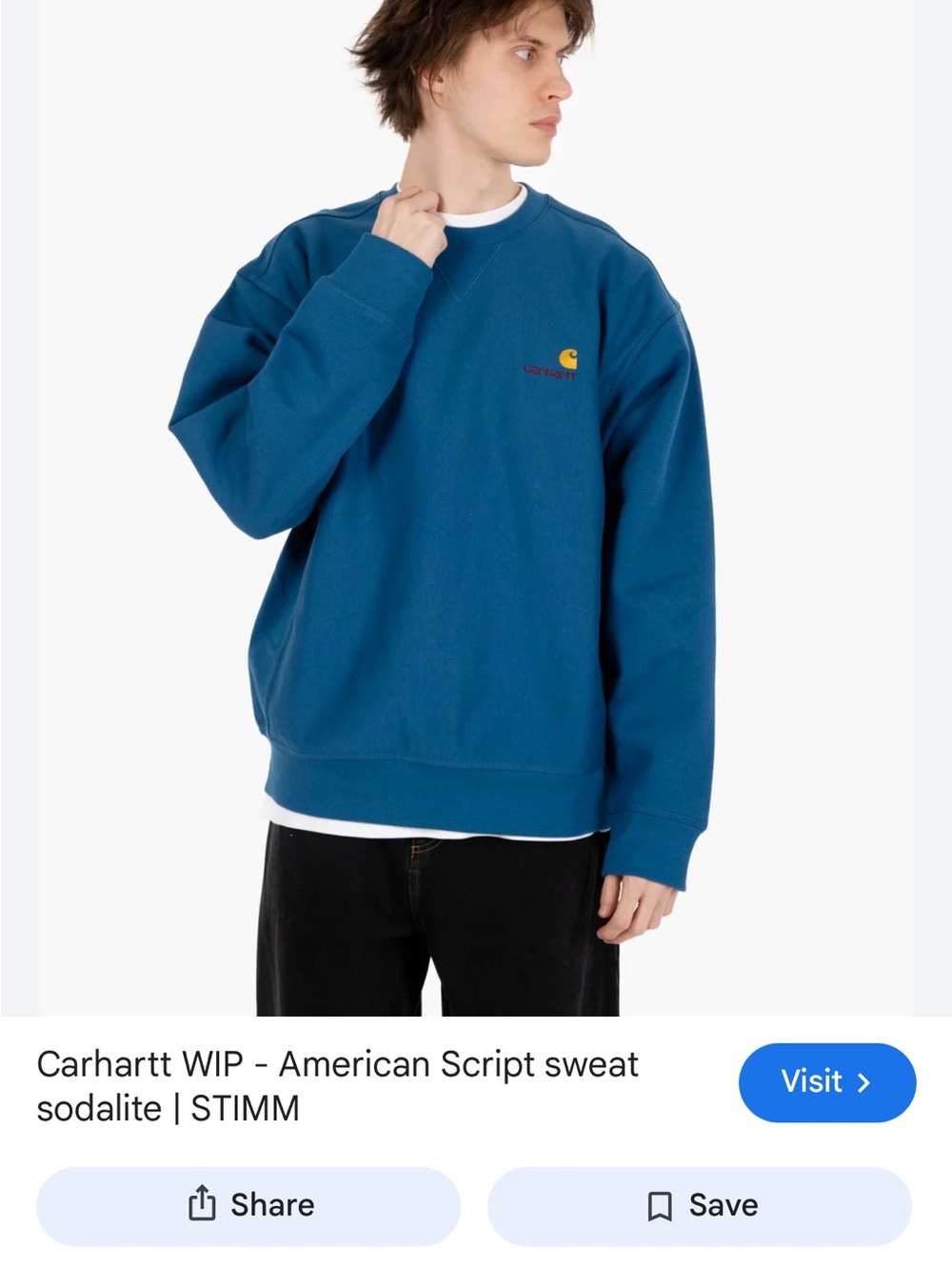 Carhartt WIP Sodalite Blue Crewneck with Yellow Script Logo